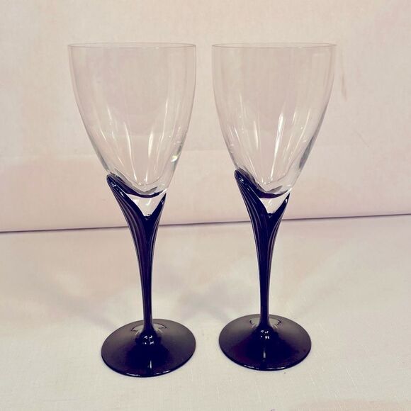 ALEXANDRA-BLACK STEMWARE by MIKASA  (2) WATER GLASSES LIKE NEW CONDITION - Picture 1 of 7